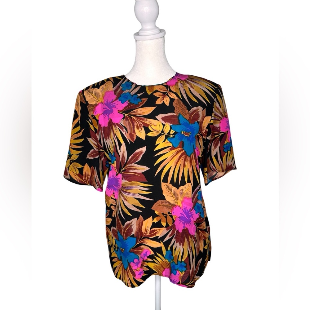 Christie & Jill Vintage floral 100% silk blouse